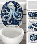 Octopus Round Toilet Seat for Bath featuring blue octopus design, stainless steel hinge, and quick release mechanism.