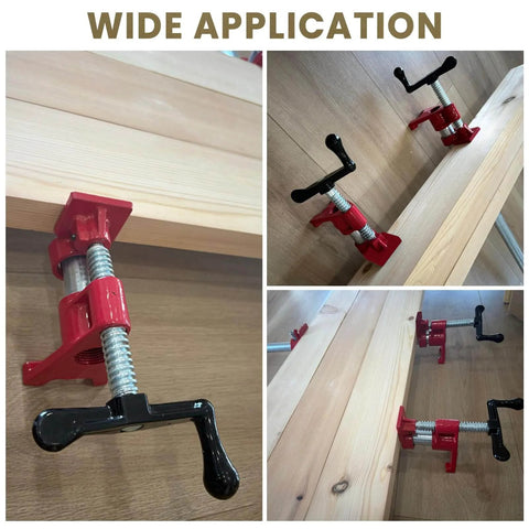 Heavy Duty 4 Pack 3/4 Inch Pipe Clamps With Foot Design For Woodworking, Gluing And Assembly, mounted on wood surface