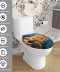 Elongated Toilet Seat for Bathroom with artistic design on top, fitted on a white toilet in a modern bathroom setting.