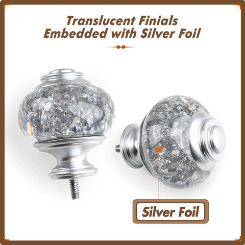 Top Notch Silver Curtain Rod Finials Replacement Ends For Drapery Rods That Fit One And Seven Eighths Inch Durable Metal Construction With A Sleek Translucent Finish To Elevate Your Window Decor And Give Your Space A Modern Casual Vibe. translucent silver foil finials for 1-7/8 inch drapery rods, metal