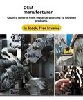 OEM manufacturer process with machinery and worker handling industrial equipment, showcasing quality control procedures.