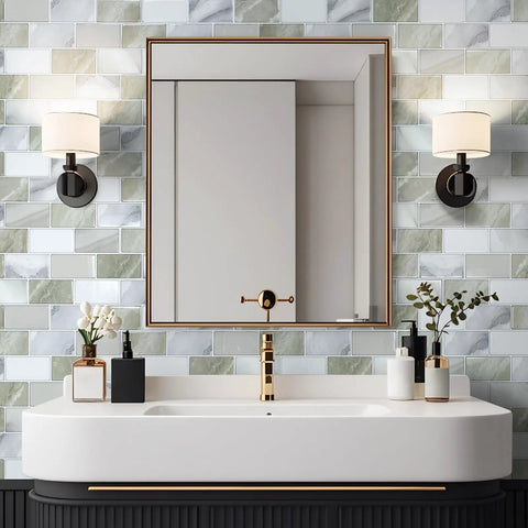 Bathroom with Thickened Marble Kitchen Backsplash Peel And Stick Tiles 12x12 Inch, 10 Tiles, ultra durable, real marble look