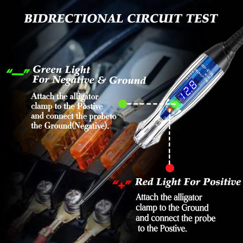 Heavy Duty Automotive Test Light With 3 To 60V DC LED Digital Voltmeter, Rugged Voltage Tester Electric Probe Pen For Fuses, Batteries, And Polarity, Handy DIY And Professional Tech Tool, bidirectional circuit test display