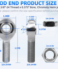 Durable 3/8-24 RH Rod End Bearing Kit Heim Joint With Chromoly C1045 Steel For Heavy Duty Linkage High Strength Fatigue Resistant Ready For Extreme Shock Load Applications, 3/8-inch bore with jam nut