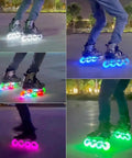 LED Light-Up Inline Skate Wheels Set With Magnetic Core And Bearings For Indoor And Outdoor Use 90A Hardness 8-Pack In Red 90MM glowing during night skating