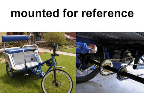 Rev Up Your Street Game With This Rock Solid 48V 750W Brushless Motor Kit That Converts Regular Tricycle Or Rickshaw Frames Into A Smooth Three Wheel Bike Setup Built Legit mounted to blue tricycle with seat.