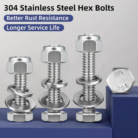 Hella Tough 8 Set 5/16-18 By 2 Inch Hex Head Bolt Kit With 304 Stainless Steel Lock Nuts Flat Washers And Full Threaded Fasteners, showing bolts.