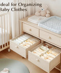 Fabric Drawer Organizers For Clothes, Dresser Bins With Adjustable Divider Panels, Closet Storage Cubes For Baby Knickknacks And Underwear, Beige Four Pack That Keeps Your Drawers Straight Up Neat And Hassle Free, organizing baby clothes in drawers.