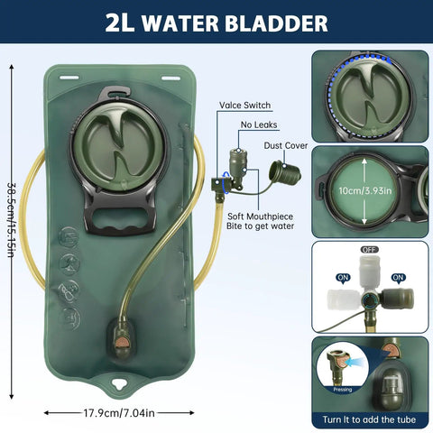 Hydration Chest Vest With 2L Water Bladder, Lightweight Running Backpack featuring detailed views of bladder valve and mouthpiece.