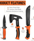 15 Inch Machete And 10 Inch Camping Axe Hatchet Knife Set For Outdoor Survival showing blades and rubber handles