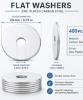 Steel Fender Flat Washers M10 10 x 21 x 1.2 mm 400 Pack Zinc Plated Carbon Steel Hardware diagram with measurements