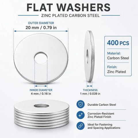 Steel Fender Flat Washers M10 10 x 21 x 1.2 mm 400 Pack Zinc Plated Carbon Steel Hardware diagram with measurements