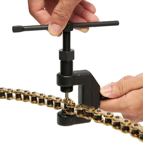 Chain Breaker Splitter Tool For Roller Chains, DIY Friendly Chain Cutter And Detacher For Motorcycle Go Kart Mini Bike Dirt Bike 428 520 525 530 And Extensions Included in use with gold chain