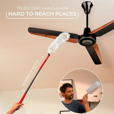 Heavy Duty Dusting Kit With Extendable 3 Ft Handle And Stay On Duster Hook Includes 3 Disposable Refills Traps 3X More Dust Than Feather Dusters Pro Grade Flexible Cleaning Fibers For Home Or Garage Cleanups cleaning ceiling fan
