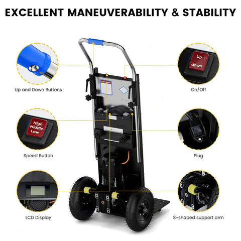 Close-up of Electric Stair Climbing Dolly And Foldable Hand Truck With 1200W Motor Touch Control Panel showing control buttons and LCD display.