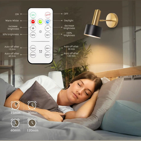 Industrial Battery Operated Wall Sconces Set Of 2, Wireless Dimmable Wall Lights With Memory Function, Touch Dimming And Remote Control, 3000K To 6000K Color Temp, No Fuss Install For Living Room Bedroom Hallway
