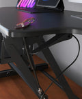 Standing Desk Converter 48 Inch Wide Sit Stand Desk Riser With Dual Gas Spring Handles, side view with laptop and glasses