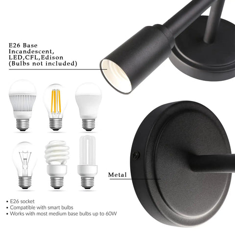 Two Light Vanity Sconce in Matte Black, Double Wall Light for Hallway Kitchen Bathroom with E26 Base for multiple bulb types