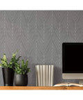 Charcoal Gray Twig Hygge Herringbone Peel And Stick Wallpaper 20.5 Inches Wide 16.5 Feet Long Removable No Residue in home office