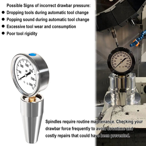 Spindle Drawbar Force Gauge For CNC Mills 0-3000 PSI Tester Tool, Handy Spindle Load Checker For CAT 40 And BT 40 Machines, Replacement For CAT40-DFG-1, Accurate Hold Force Calibration And Routine Maintenance, 0-3000 psi gauge