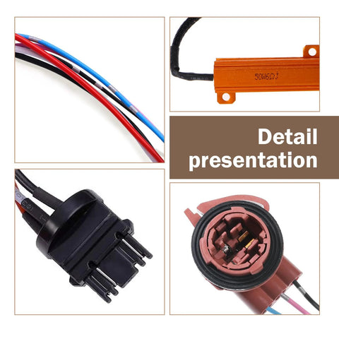 SLIMI 2-pack car 3157 brake-light resistor decoders; orange 50W 6Ω module with multi-pin connectors and color-coded wires
