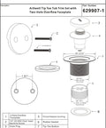 Tap To Open Close Bath Drain Trim Kit In Matte Black With Two Hole Overflow Faceplate No Plumber Gasket No Putty Required Set Diagram