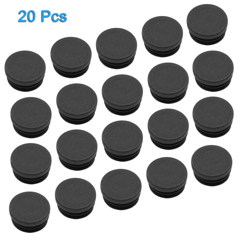 Twenty Pack Seven Eighths Inch Round Plastic Plug End Caps For Furniture Tubing Fit Inner Diameter 0.78 To 0.82 Inch Black Durable PE