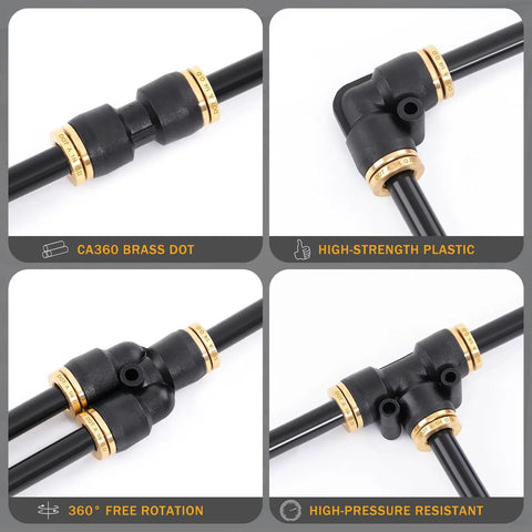 Beast Mode Heavy Duty 50 Foot One Quarter Inch Air Hose Push To Connect Fittings Kit DOT CA360 brass, plastic fittings