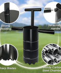 Portable Golf Hole Cutter With Detachable Handle, Stainless Steel Hole Digger showing features like strong welding and sharp blades.