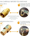 Front view of brass ice-maker water line fitting, 3/8 NPT male x 1/4 compression, 5-pack