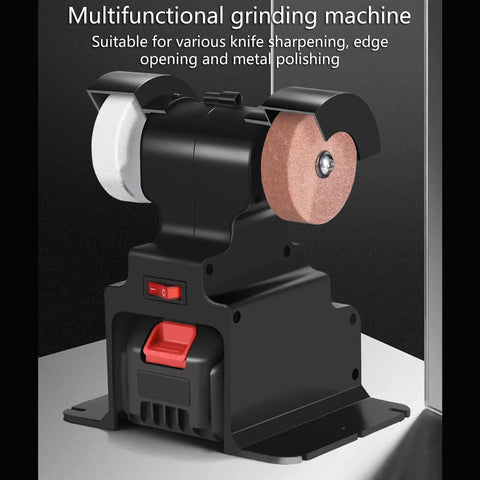 Cordless Electric Bench Grinder 18V Powered Dual Wheel Polishing And Grinding Machine with guard on a sturdy mounting