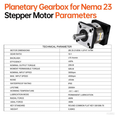 Ten To One Planetary Gearbox For Nema 23 And 24 Stepper Motors With 57 To 67 Mm Body Length specifications diagram