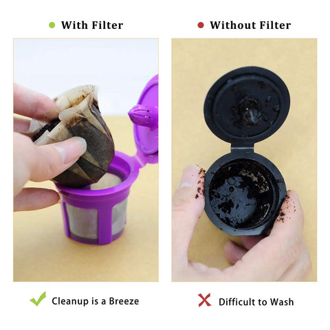 Disposable Coffee Filters 100 Count For Single Serve Brewers 1.0 And 2.0 White Paper Compatible With Reusable K Cup Filter shown in use