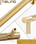 Close-up of four pack 3 inch solid brass cabinet pulls in brushed gold finish showing fine grain pattern and smooth edges.