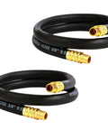 2 Pack Heavy Duty Air Compressor Whip Hose 3/8 In X 3 Ft Hybrid Rubber Pvc Lead In Hose With 1/4 Inch Male To Female Solid Brass Quick Connect Fittings Flexible Kink Resistant Garage Badass Black close-up view of hoses with brass fittings