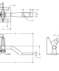 Technical diagram of Self Locking Gate Latch With Post Mount For Wood Fence Gates, Automatic Gravity Lever, 4.7 Inch Black Finish.