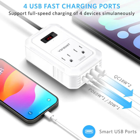 Kickin Ass On Long Drives With This Reliable 200W Car Power Inverter with 4 USB ports and an LCD screen for charging devices.