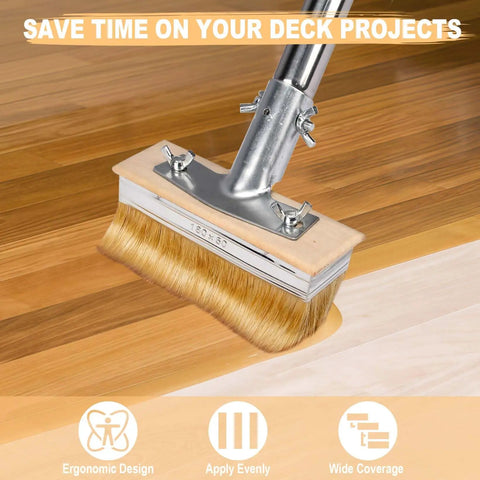 7-Inch Deck Stain Brush Applicator With 60-Inch Long Handle Wide 7 By 2 Inch Brush Head For Fast Even Coverage On Wood Decks