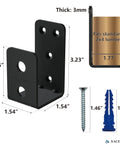 Built Tough 2x4 Door Barricade Brackets Set With Screws For Front Doors U Bracket Reinforcement Plates shown with dimensions