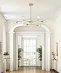 Modern Sputnik Chandelier In Brushed Brass With Six Light Gold Finish Hanging Pendant For Living Room