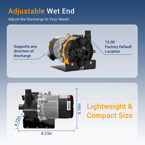 Slick Replacement Hot Tub Circulation Pump Delivers Smooth 5.8 Gpm Water Flow With An Efficient 1/25 Hp Motor And Standard 3/4 Inch Barb Fittings For No Sweat Spa Maintenance adjustable wet end design with dimension labels