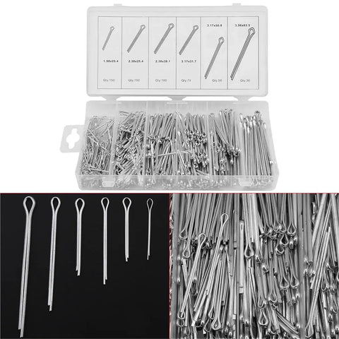 Heavy Duty Cotter Pin Kit 555 Pcs With Hairpin Style R Clips for Trailer Hitch Lawn Mower in organized plastic case