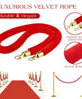 Image of Six Pack Velvet Stanchion Rope Red Carpet Set With Gold Hooks 5 Foot Crowd Control Velvet Ropes For Events Theaters Grand Openings Hotels Graduation Parties Party Ready Barrier Kit displayed with gold hooks and smooth texture highlights.