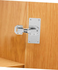 Silver finished concealed cabinet hinges installed on wooden door for smooth, quiet closing. Ideal for kitchen and wardrobe cabinets.