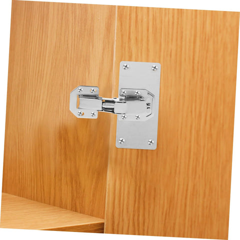 Silver finished concealed cabinet hinges installed on wooden door for smooth, quiet closing. Ideal for kitchen and wardrobe cabinets.