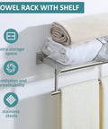 Double Bar 24 Inch Wall Mounted Towel Rack In Brushed Nickel SUS304 Stainless Steel Bathroom Towel Holder with two towels and shelf
