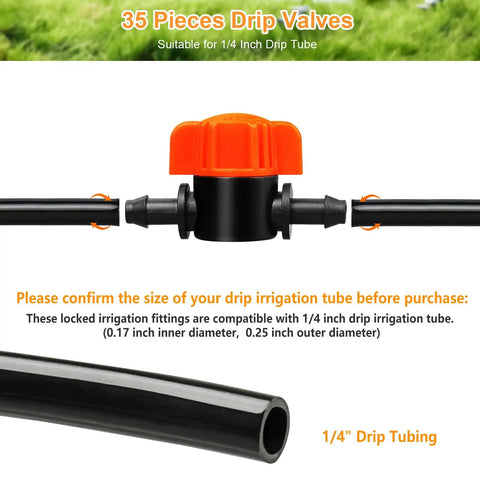 Drip Irrigation Barbed Locking Switch Valves Kit, 35 Pieces For Quarter Inch Drip Tubing, Water Flow Control Shut Off Valves