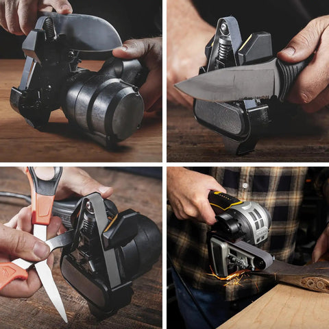Replacement 20 Piece Sanding Belt Kit 400 Grit Ceramic and Aluminum Oxide Belts in use with Ken Onion Knife Sharpener