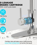 Top Tier Kitchen Sink Faucet Featuring A Smooth Pull Down Sprayer Integrated Soap Dispenser And Heavy Duty Brushed Finish close-up of no-leak ceramic cartridge.