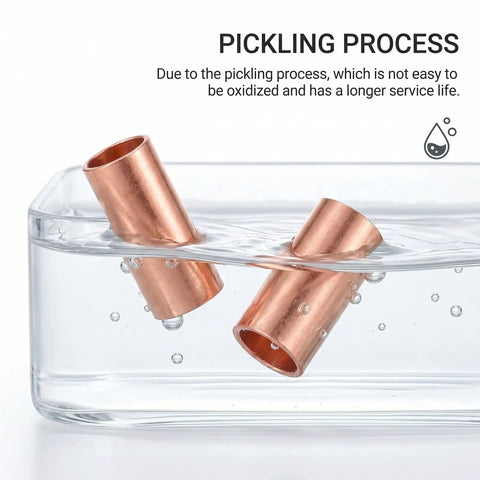 Copper Wire Ferrules Kit With 7 Sizes For AWG 4 To 14 Non Insulated Bare Crimp Connectors Pure Copper Tube Ends in water bath